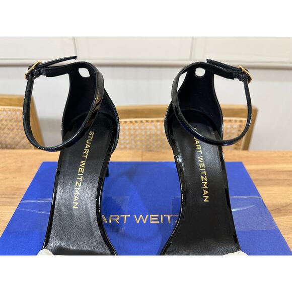 Stuart Weitzman Nudist II 75 Sandal Black Patent Leather Size 8.5 NIB Elegant - Picture 6 of 13